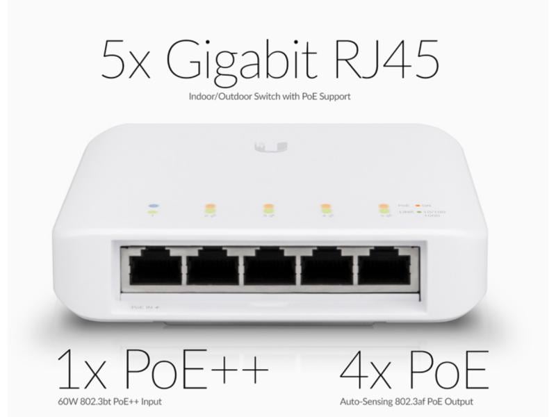 Ubiquiti PoE Switch Unifi USW-FLEX 5 Port UniFi Indoor/Outdoor 5-Port PoE Gigabit Switch mit 802.3bt PWR Input