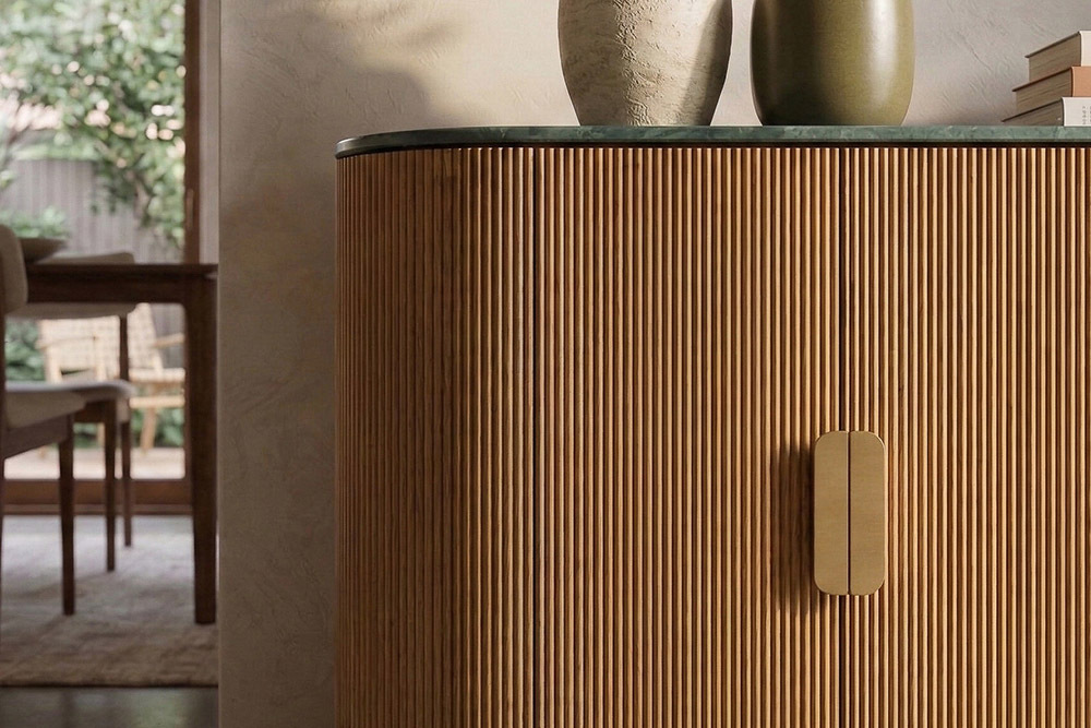 Design Sideboard VENEZIANO 170cm braun Mangoholz grün Marmor gold