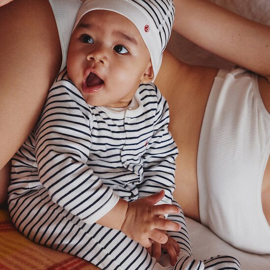 Bodyjama à rayures en coton   Marshmallow/smoking        de               Petit Bateau