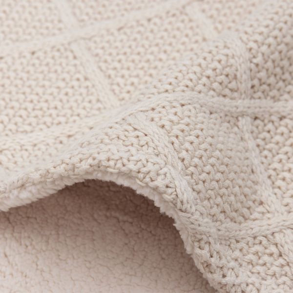 Jollein Check Knit Wiegdeken 75 x 100 cm - Oatmeal / Teddy Fleece