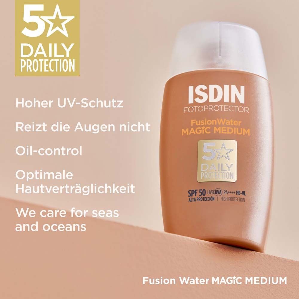 Fotoprotector ISDIN Fusion Water Color Medium LSF 50 ultraleichter getönter Sonnenschutz für leicht gebräunte Haut