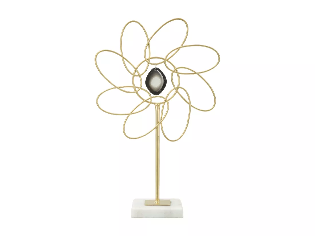 Décoration en métal doré avec base en marbre blanc cm 24x10x37,5