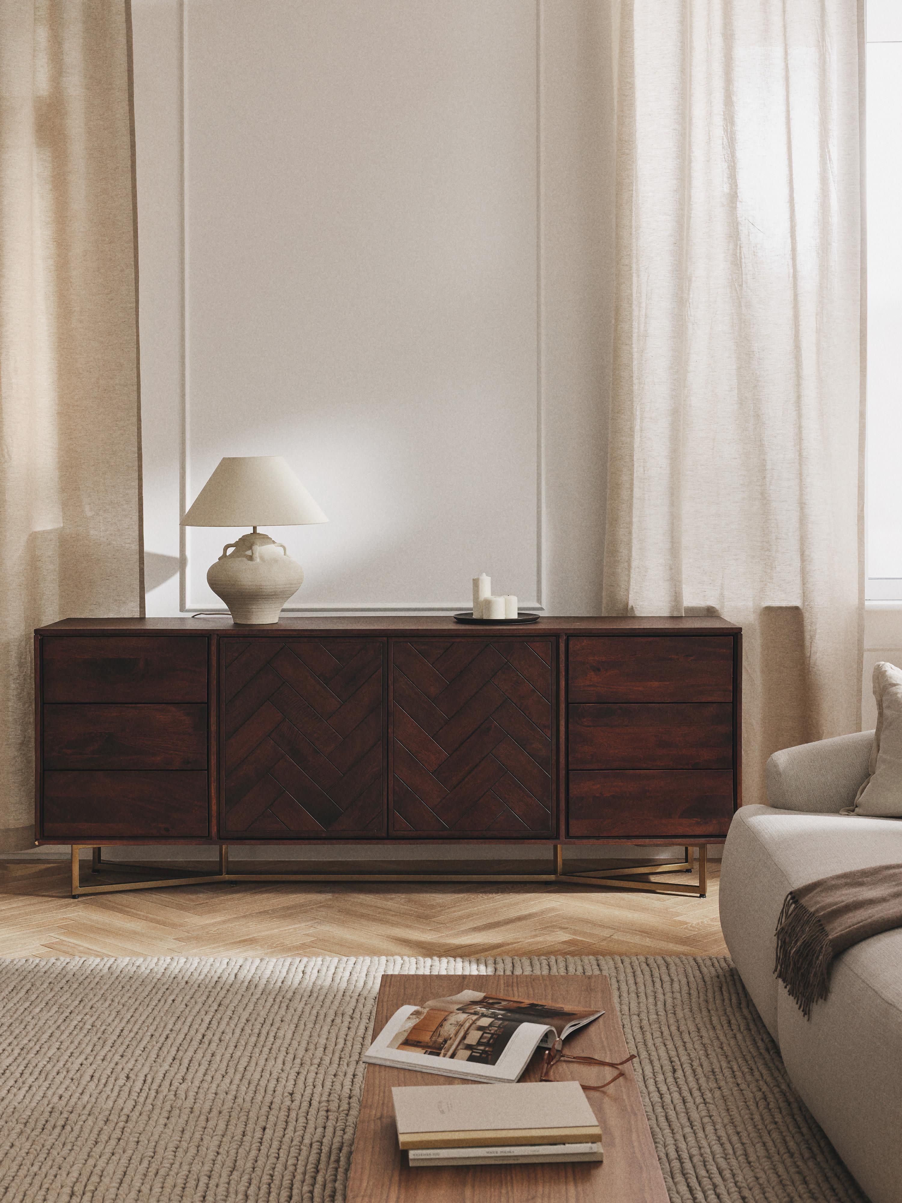 XL-dressoir Luca van mangohout met visgraat-patroon
