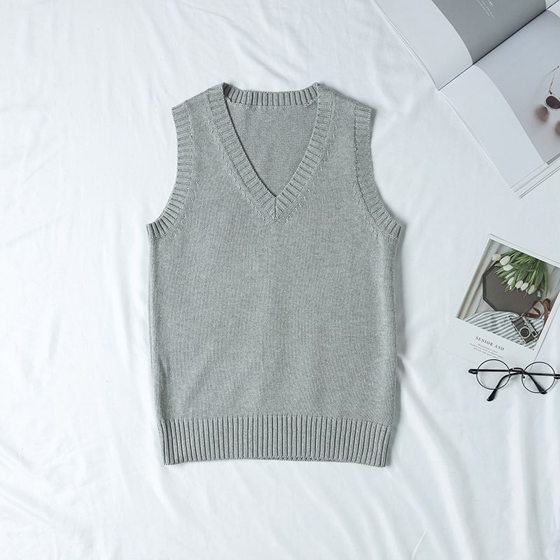 FR - V-hals effen trui vest