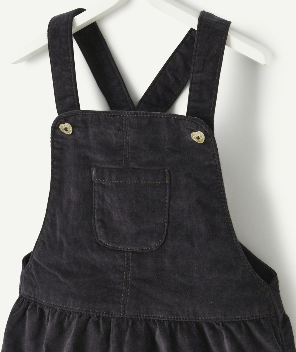 ROBE SALOPETTE BÉBÉ FILLE EN VELOURS NOIR AVEC BOUTONS COEURS