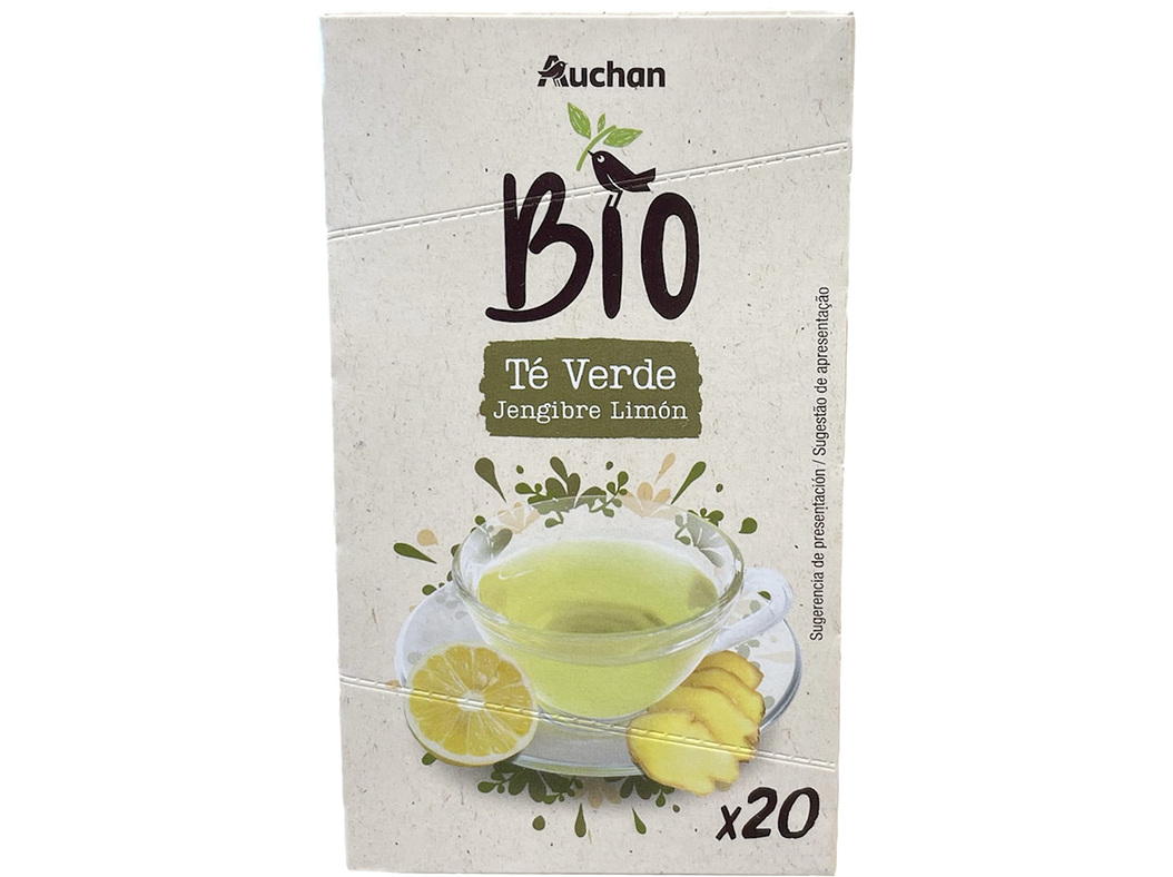 CHÁ VERDE AUCHAN BIO GENGIBRE E LIMÃO 20 SAQUETAS