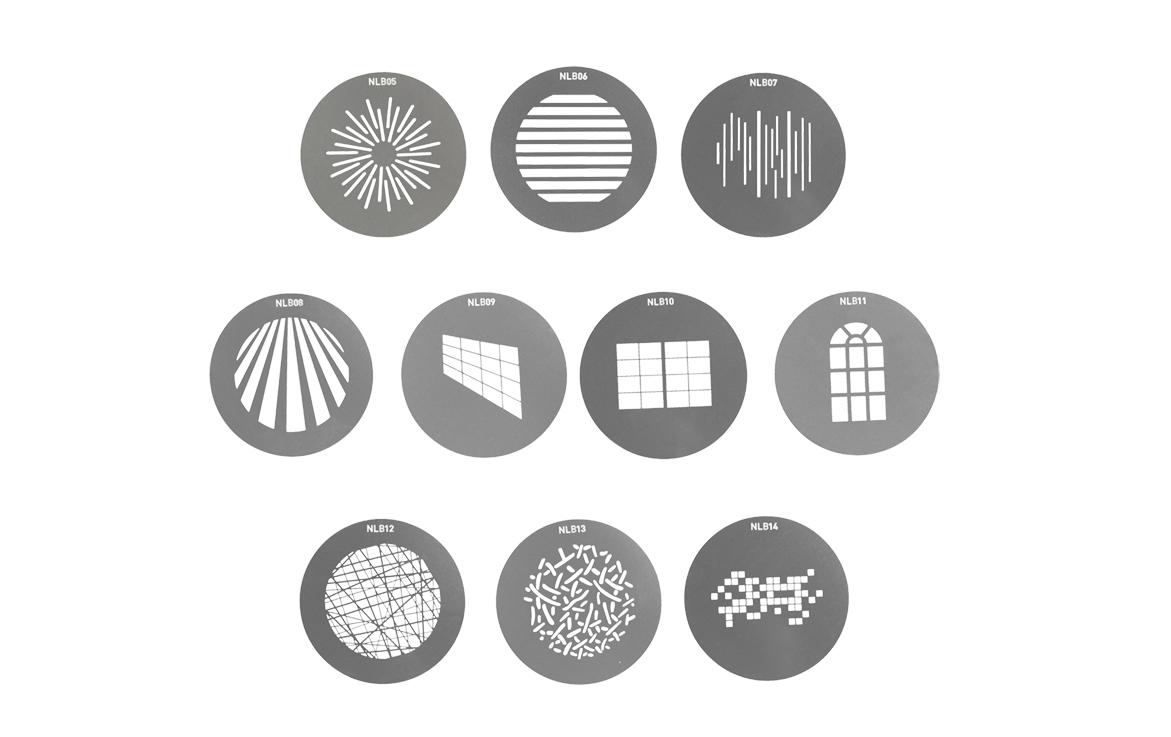 AS-GB-B-SET1 Gobo Set 1Gobo Set 1 zu Bowens Mount Projektionsaufsatz