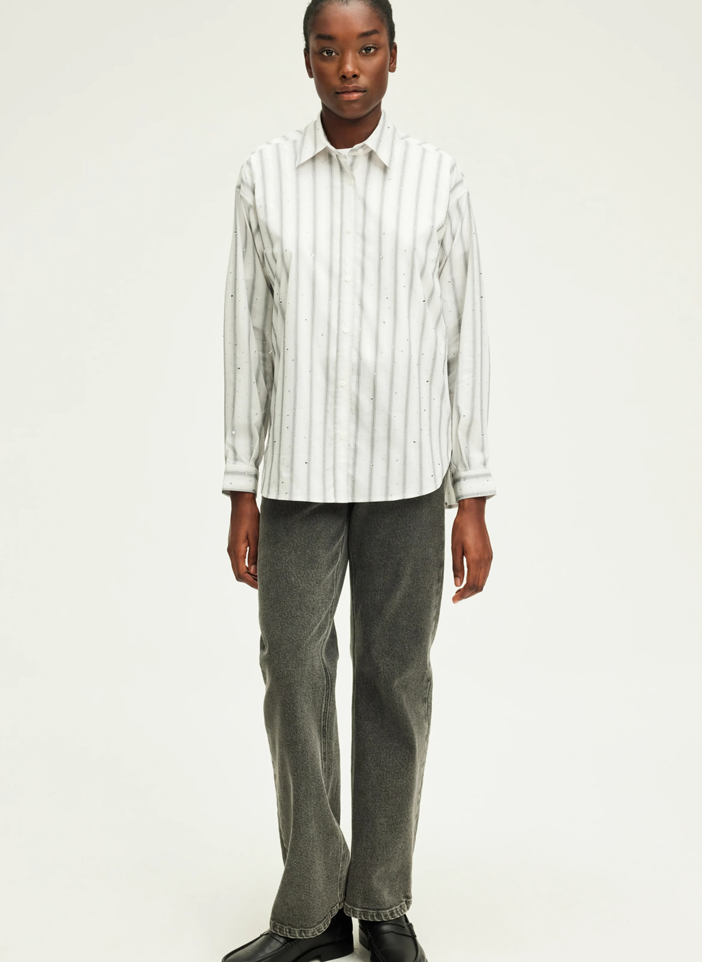BENOITE - Chemise rayée à strass en coton mélangé | Gris