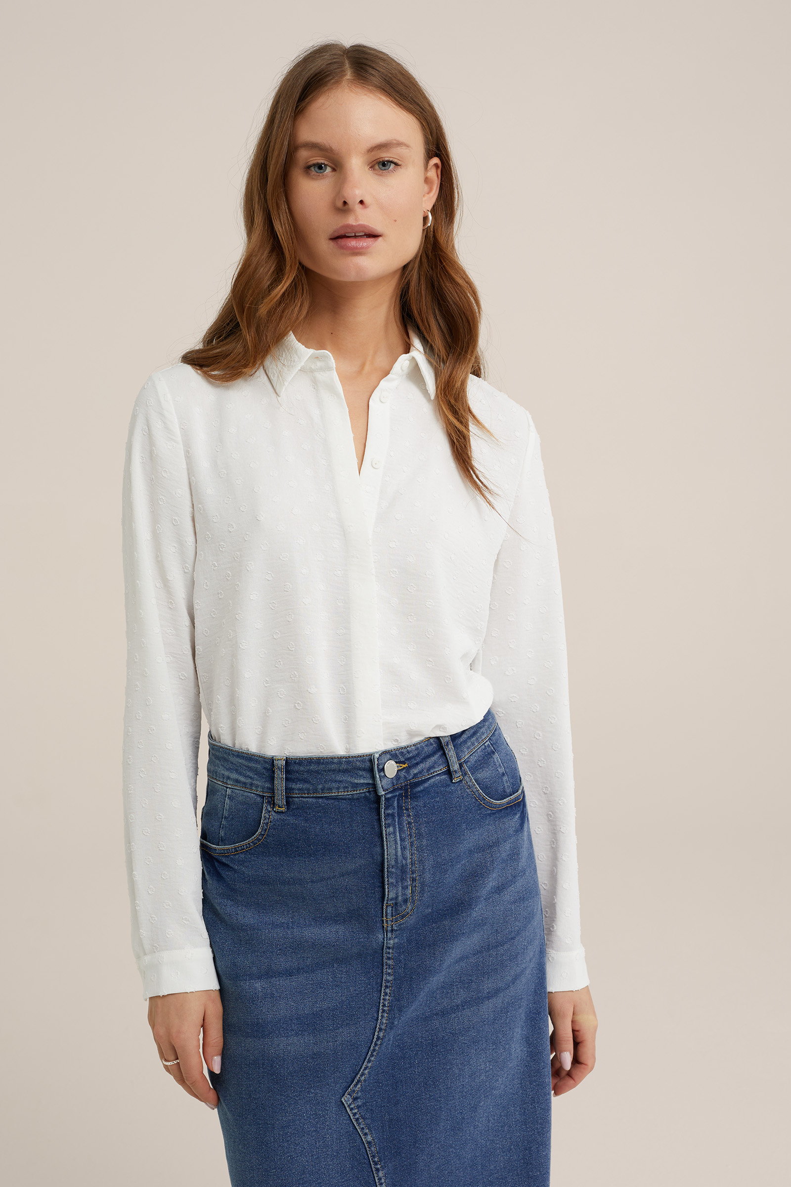 blouse met structuur WE Fashion Gebroken wit