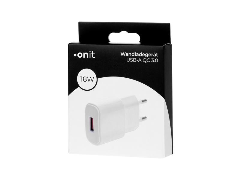 onit USB-A-Wandladegerät QC3.0 18 W Weiss Kompakter USB-A-Ladeadapter für mobile Geräte