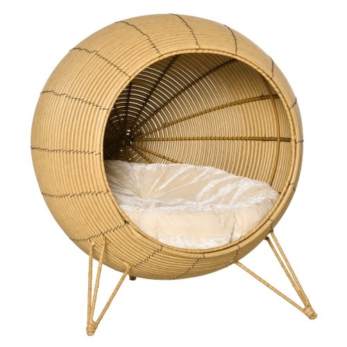 Cama em forma de caverna de vime para gatos PawHut