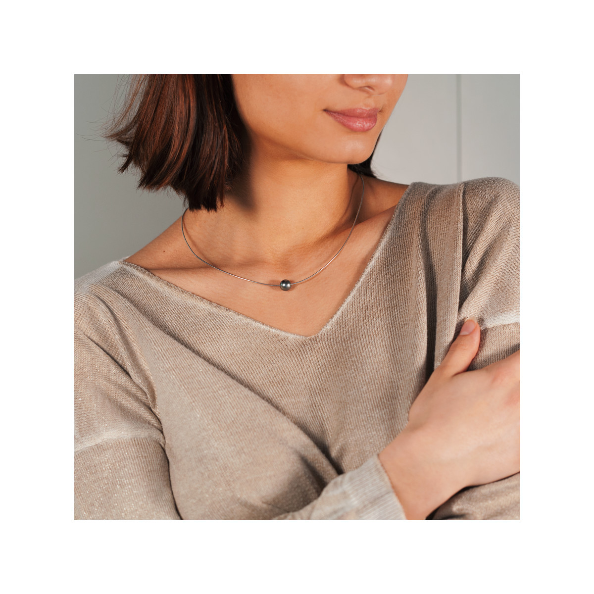 Collier argent 925 oméga perle de culture de Tahiti 45 cm