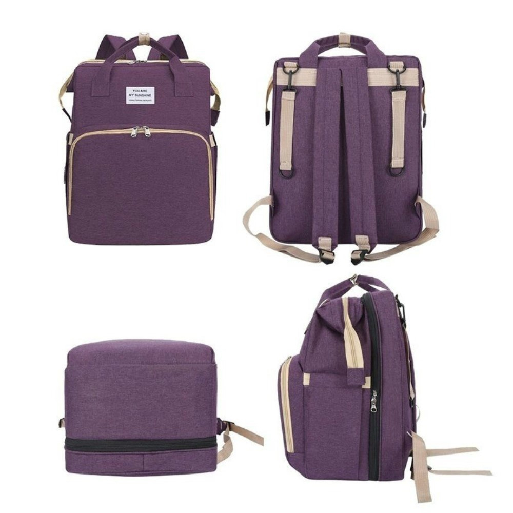 (47x36x12cm) 2in1 Baby Reise Rucksack Wickeltasche   Schlafbett - Grau / Beige