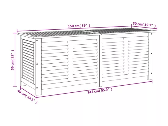 Boîte de rangement de jardin persiennes 150x50x56cm bois acacia