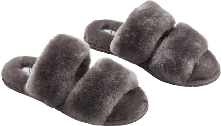 NATURES Collection Slippers Straps (of 100% New Zealand Sheepskin) Dark Grey Dark grey