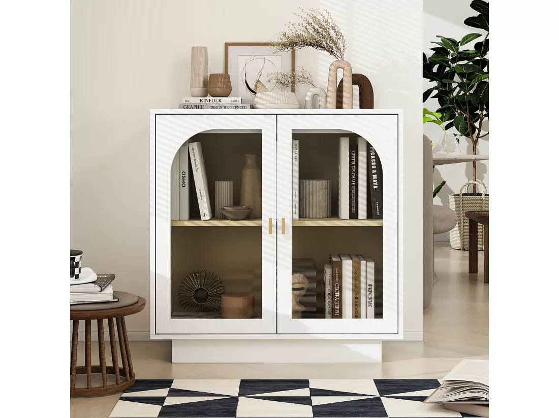 Armoire à double porte blanche avec éléments arrondis, 80 cm de long, pour chambre, bureau, salon et autres espaces