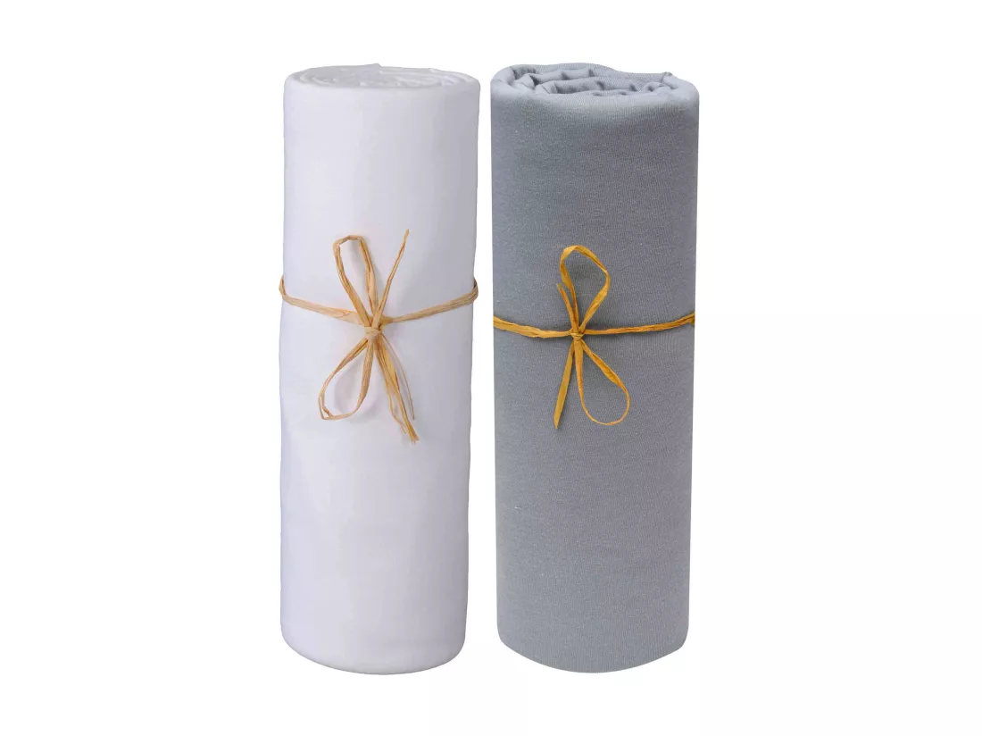 Lot de 2 draps housses bébé jersey bio blanc et gris foncé 60x120