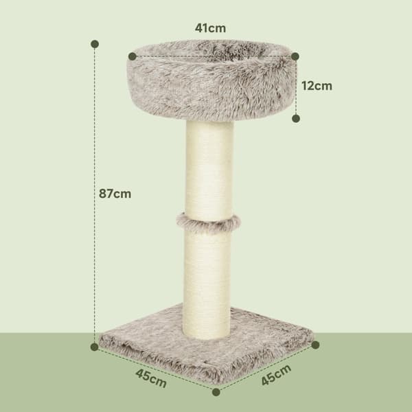 Kløestolpe 87 cm høyt kattetre med seng, tykk stamme, katteklodestolpe med sisal skrapestolper, for katter opp til 6 kg, innendørs, brun