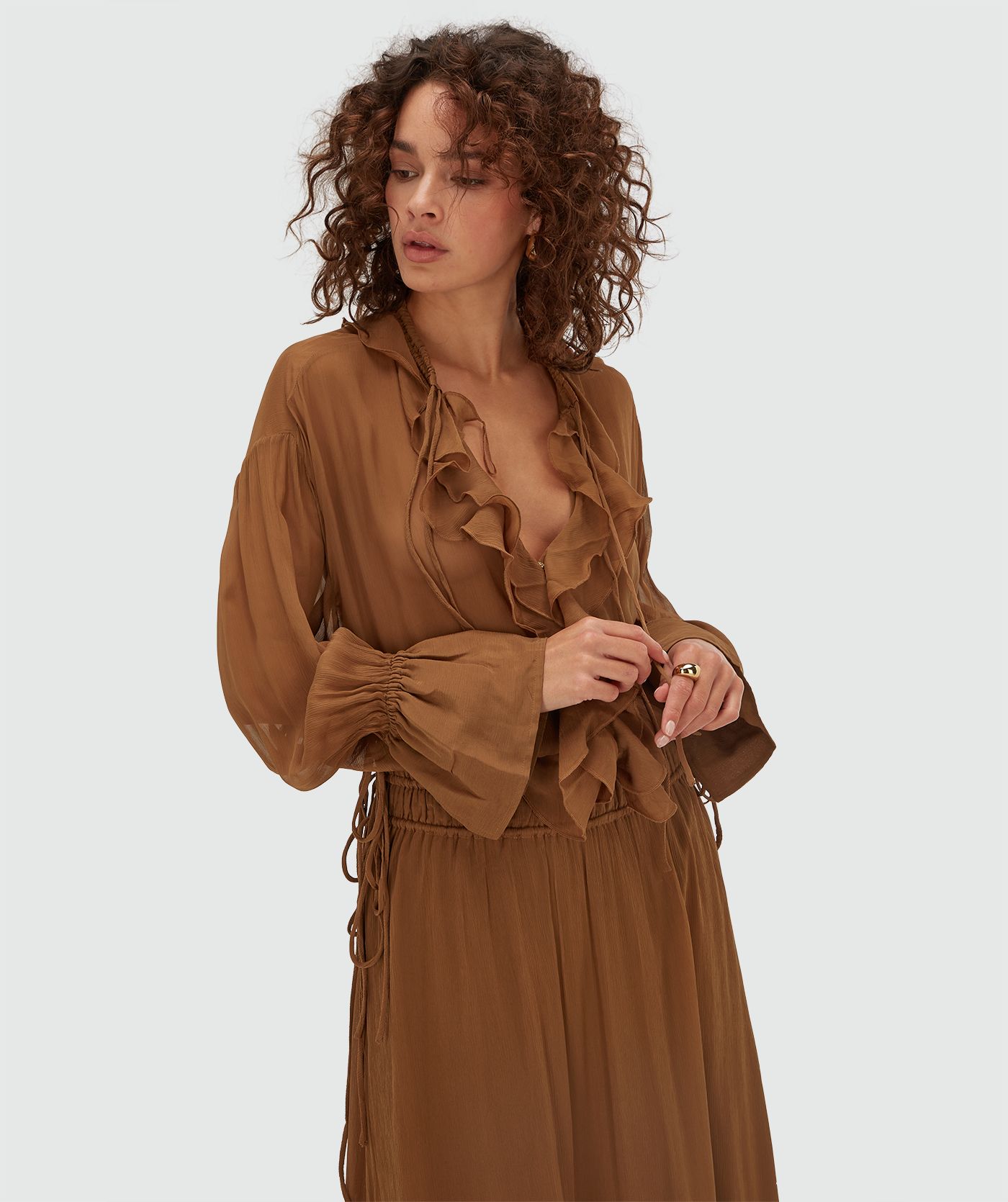 JV-GISELE oversized maxi jurk - mocha brown