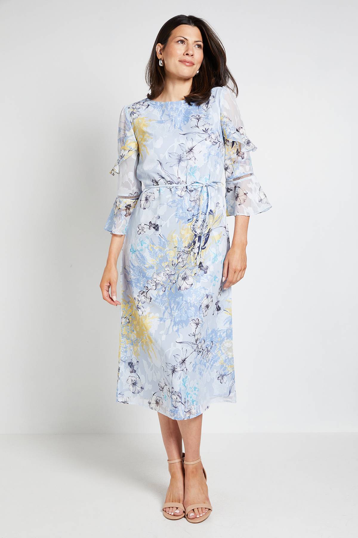 Wallis Robe Midi À Volants Motif Floral Dévoré
