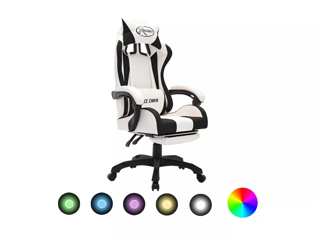 Fauteuil de jeux vidéo avec LED RVB Noir et blanc Similicuir