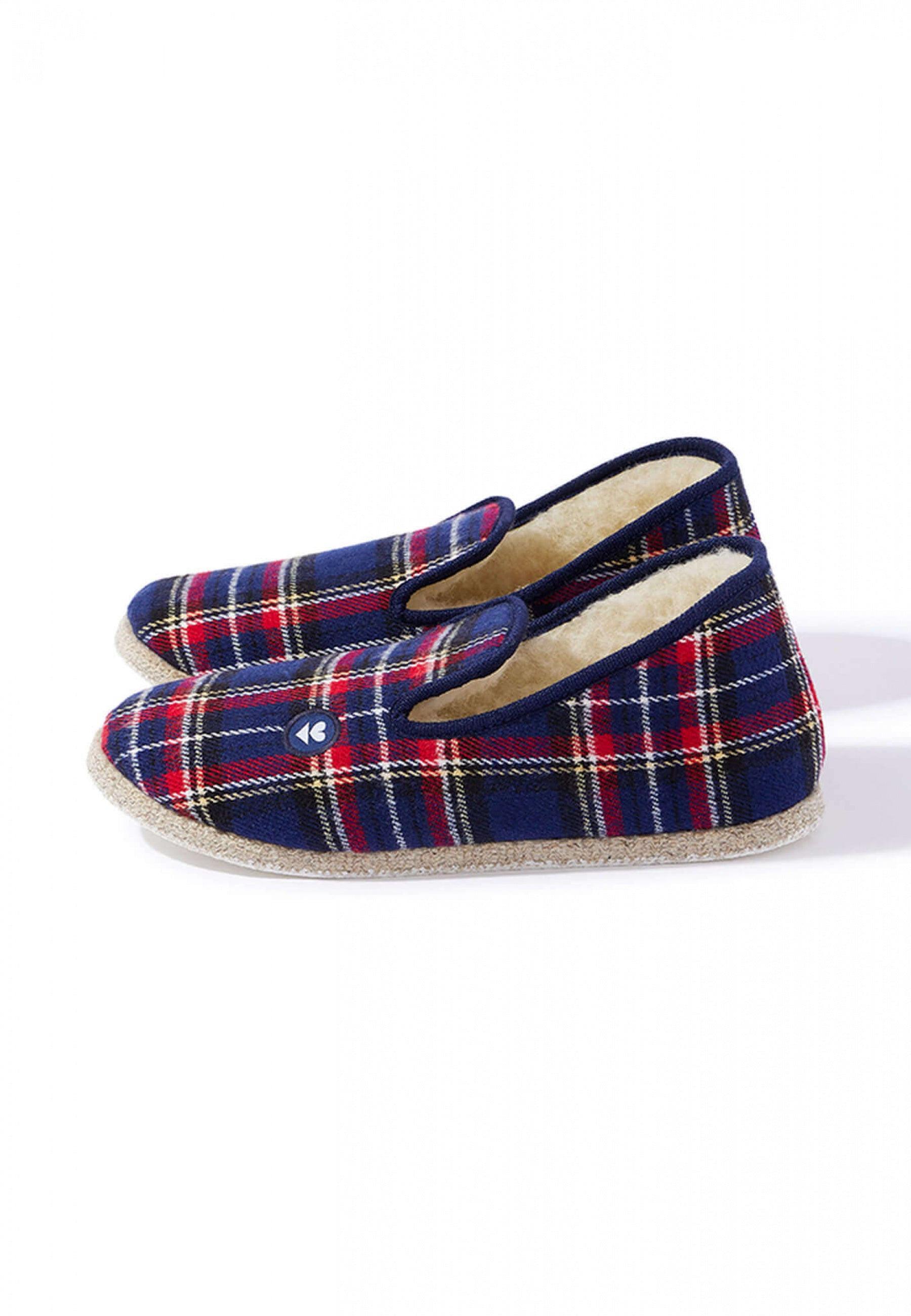 Chaussons d'intérieur en laine-Charentaises Tartan Marine