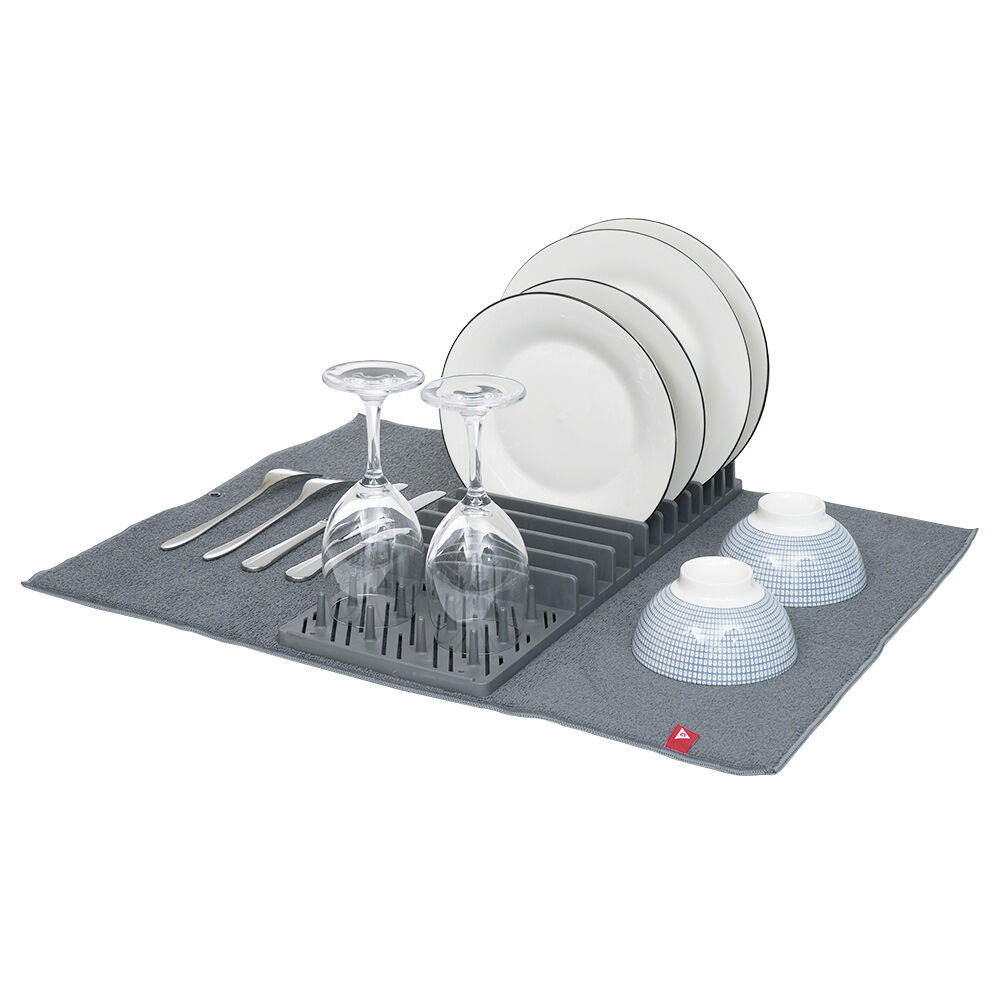 Égouttoir avec tapis pliable gris foncé 11 rangées 12 picots