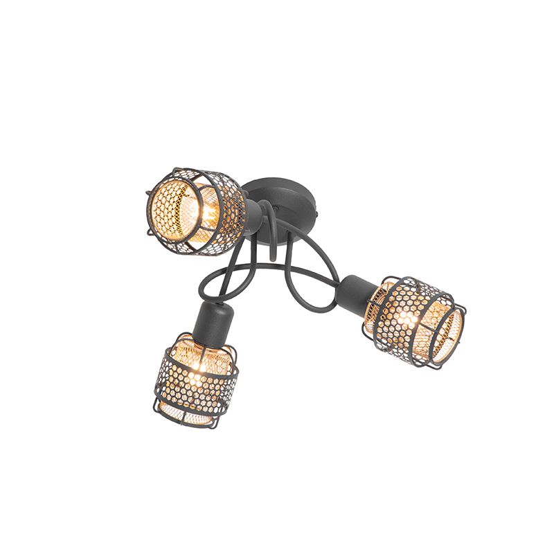 Design plafondlamp zwart met goud 3-lichts - Noud