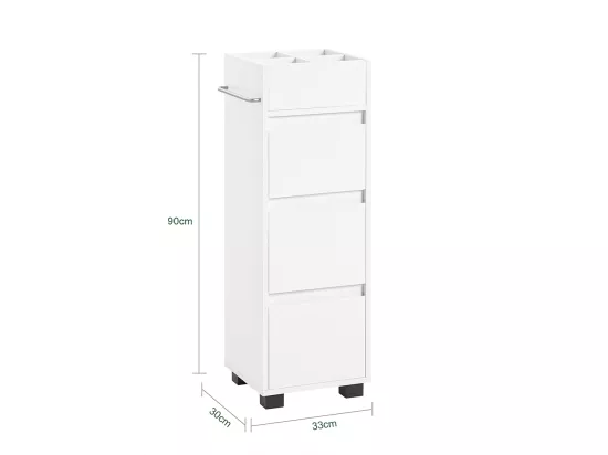 Meuble Demi-Colonne Meuble Bas de Salle de Bain avec 3 Tiroirs, 4 Compartiments, BZR29-W
