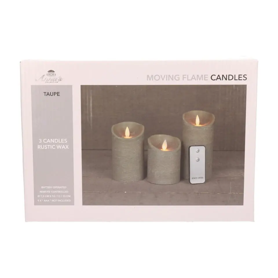 Anna's Collection LED kaarsen - 3x taupe - afstandsbediening
