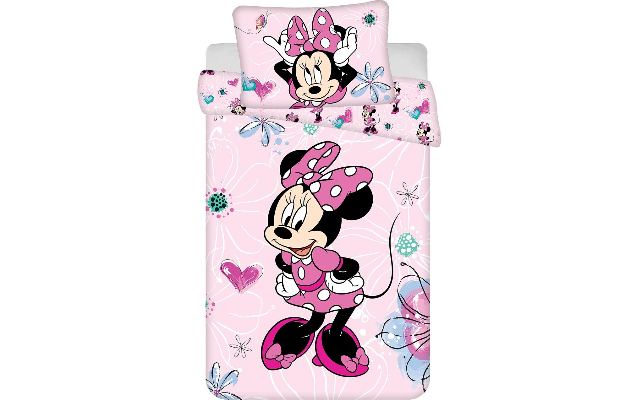 Kinderbettwäsche Minnie Flowers 100 x 135 cm + 40 x 60 cmBettwäscheset für ein kleineres Kinderbett