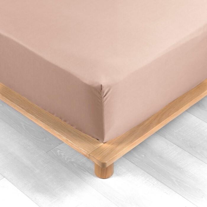 DRAP HOUSSE 140X190CM PERCALE UNI 78 FILS NUDE