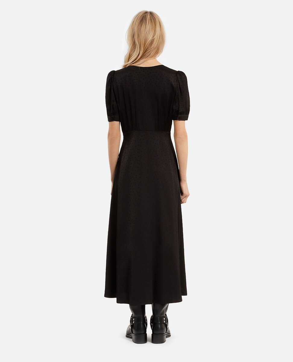 THE KOOPLES<br>Vestido midi com decote em V, mangas curtas e estampa de poá jacquard