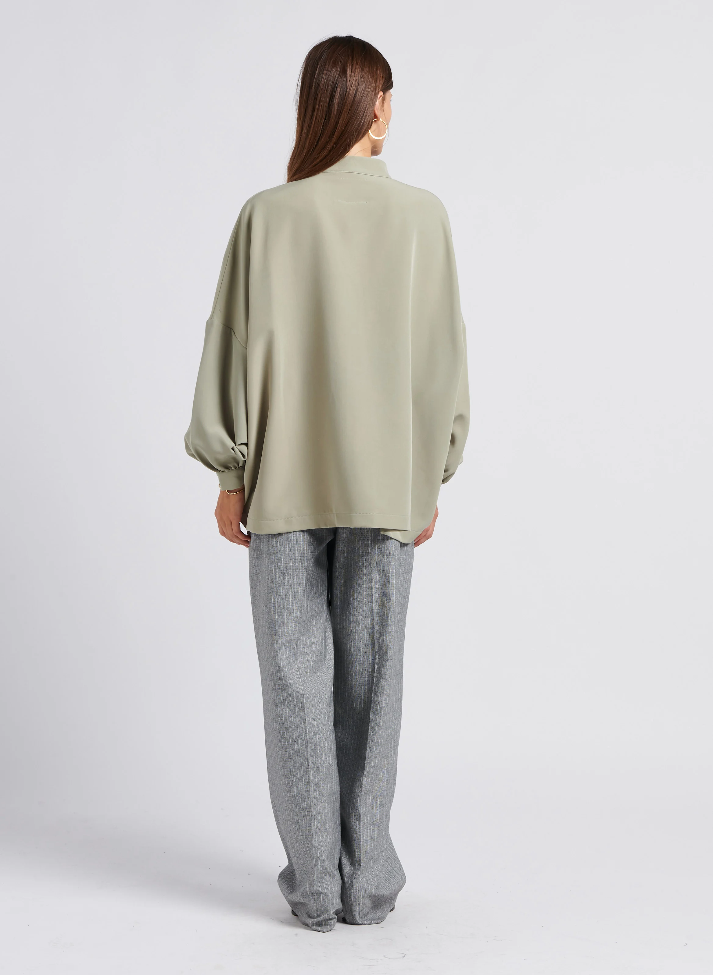 MILLER - Chemise longue ample col mao | Vert