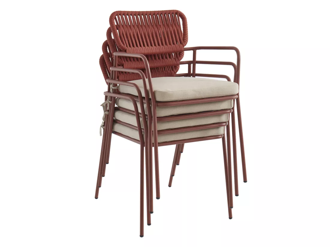 Chaise de jardin en métal et corde avec accoudoirs - Terracotta - LOUSINI de MYLIA