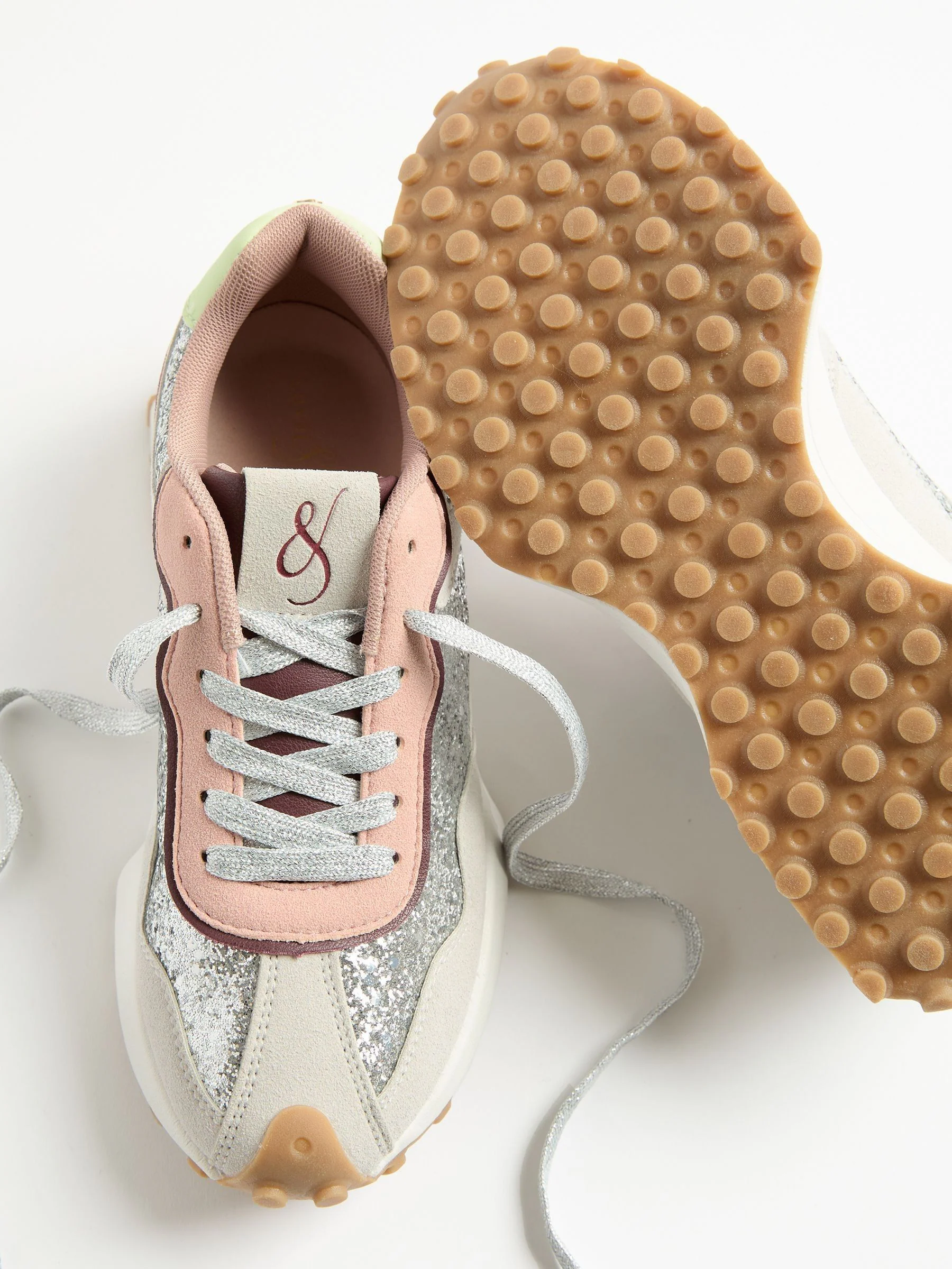 Zilverglitter - Love & Roses - Retro comfortabele joggingsneakers van gemengd materiaal