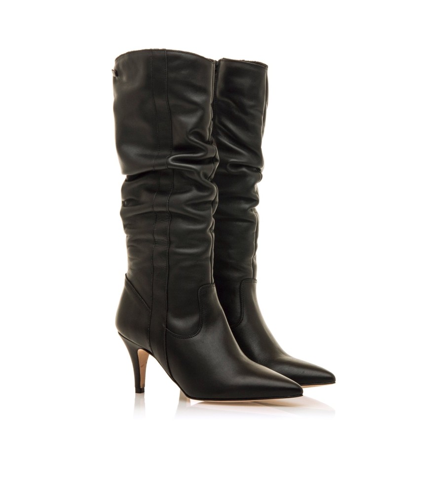 Botas Mustang Chantal em couro preto - Altura do salto: 8 cm -