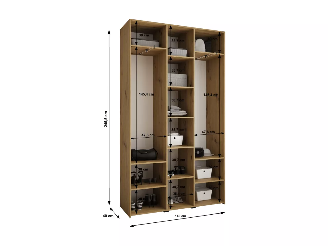 Armoire à portes battantes Como 1 245,5/140/40 3 portes (cachemire/noir)