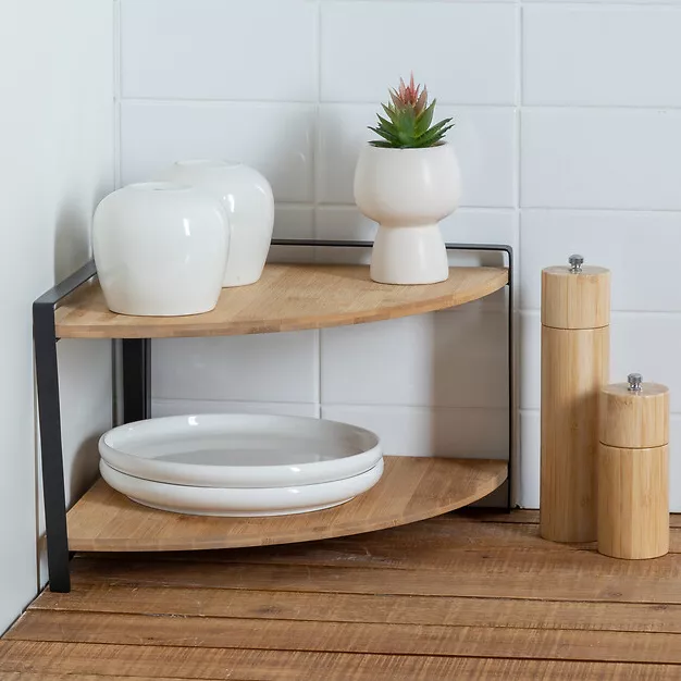 Etagère d'angle bois 2 niveaux (H20,5 cm) Ordera Noir