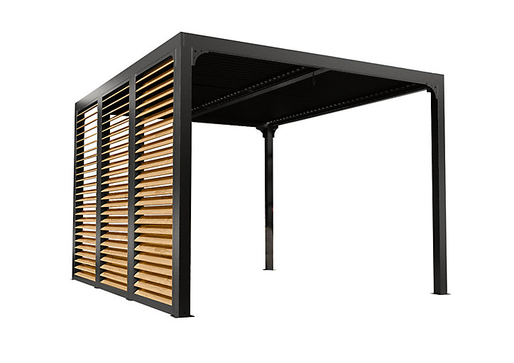 Pergola bioclimatique ALU + ventelles latérales imitation bois 3 m x 3,6 m 10,80 m2 Habrita