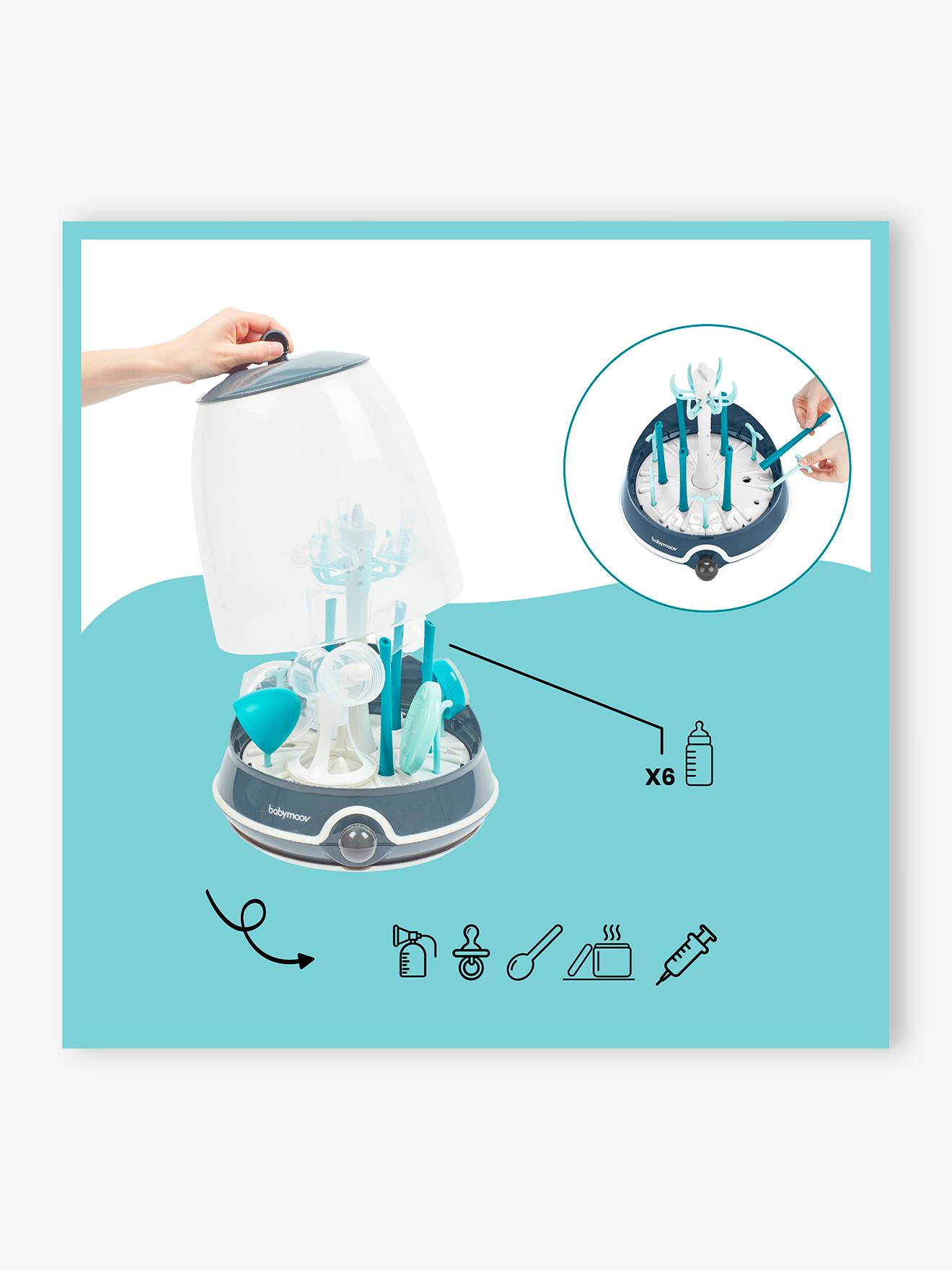 Esterilizador elétrico a vapor BABYMOOV Turbo, livre de BPA, azul médio