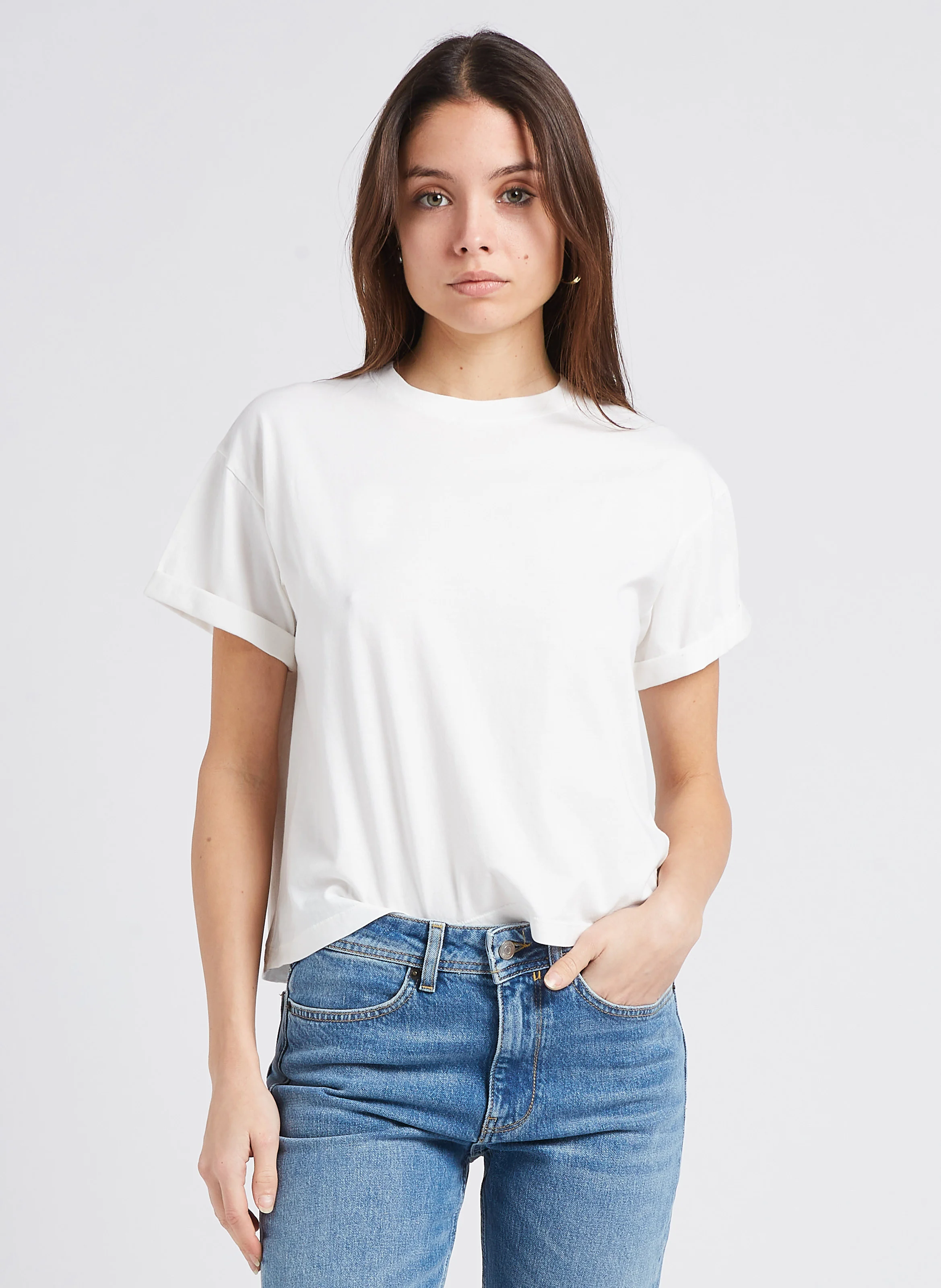 ROSIE - Tee-shirt droit col rond en coton | Beige