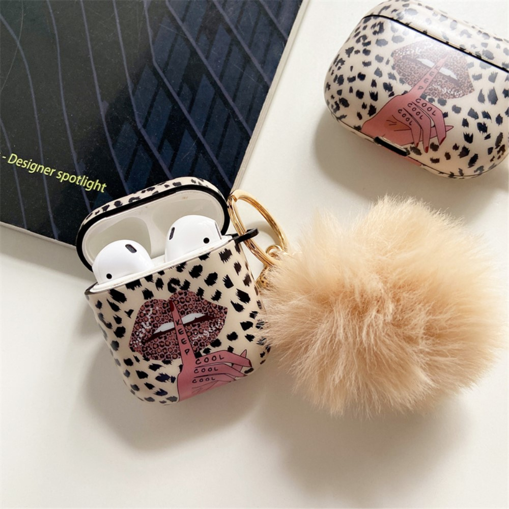 AirPods (1. & 2. Generation) Gummi Case Schutzhülle mit Pompom Schlüsselanhänger - Braun / Schwarz