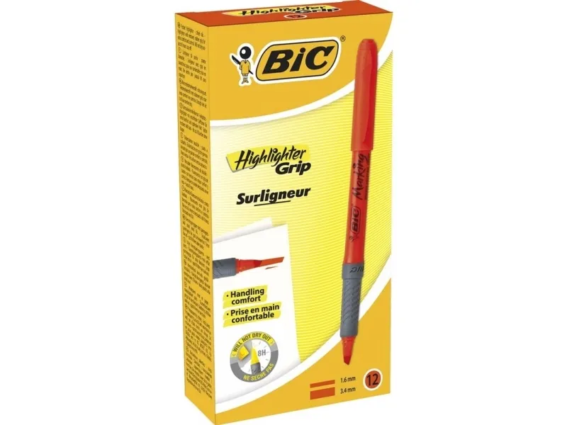 Overstregningspen BIC Highlighter Grip orange med skrå spids - (12 stk.)