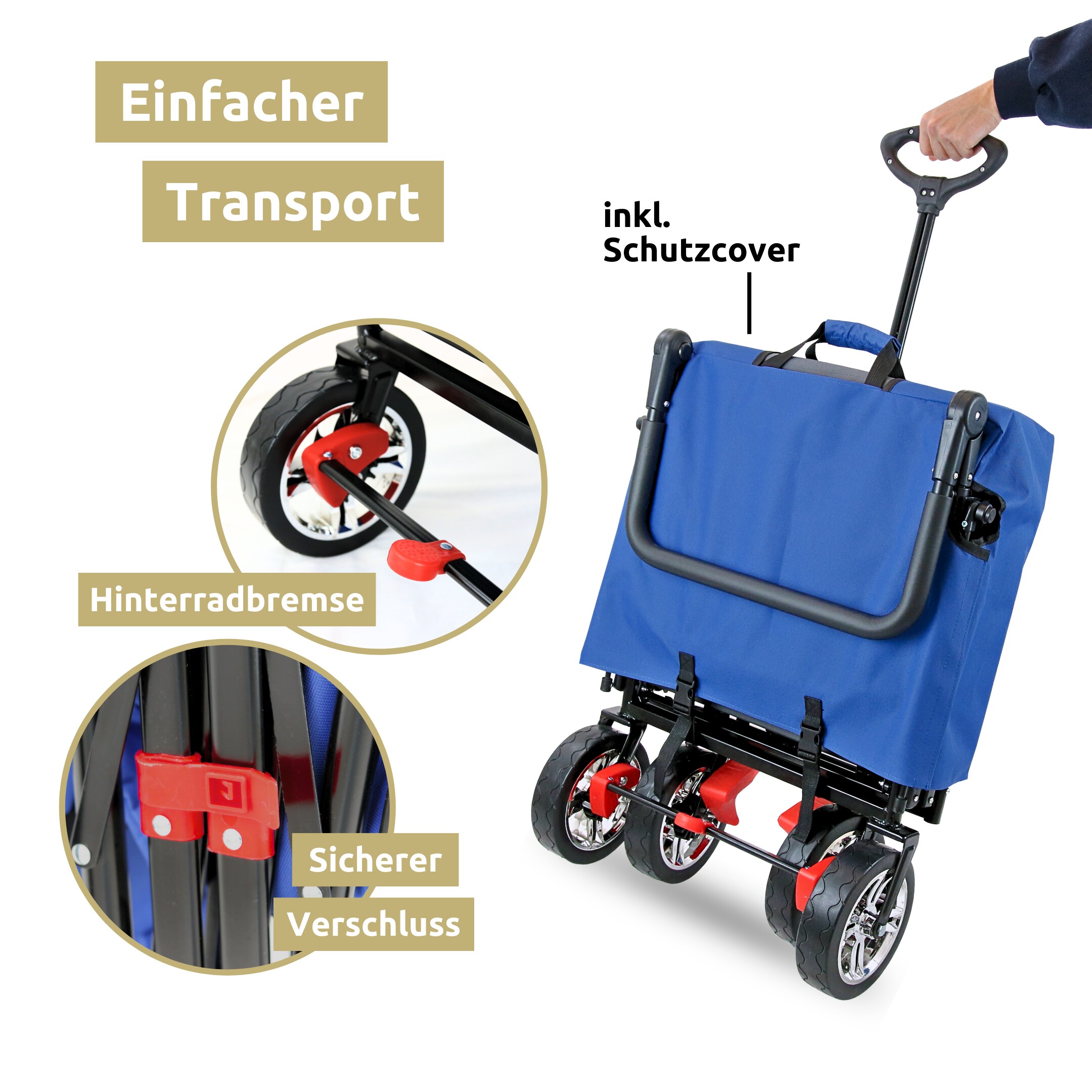 deluxe4home® Bollerwagen | Transportwagen faltbar mit Dach | Schwarz/Grau