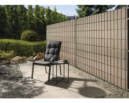 Konsta privacyschermstroken voor dubbelstaafmatten, 5 stroken, 210 x 19 cm, rotanlook, bruin/goud
