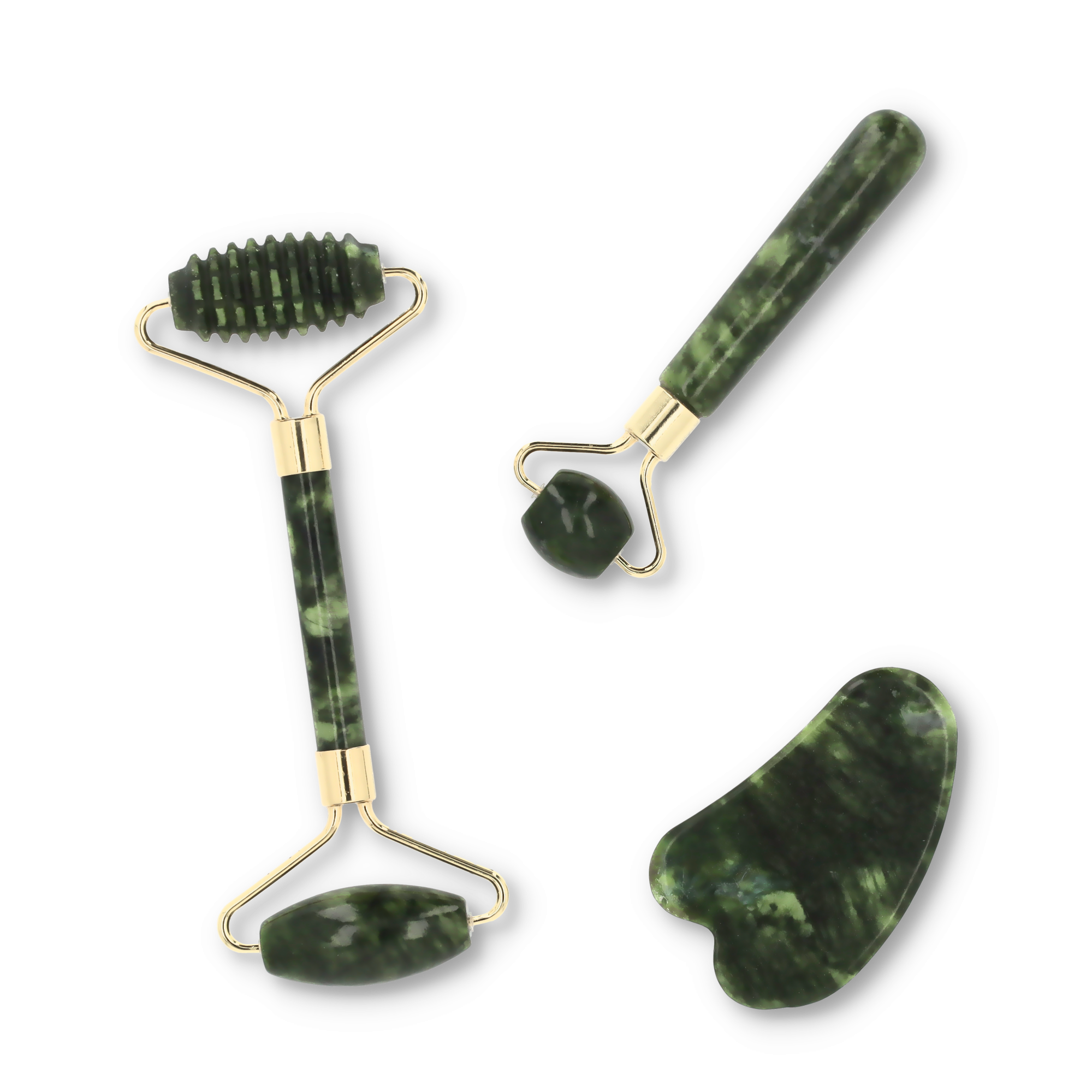 (3-tlg. Set) Gua Sha Jade Roller Gesichts Massage Stein - Grün