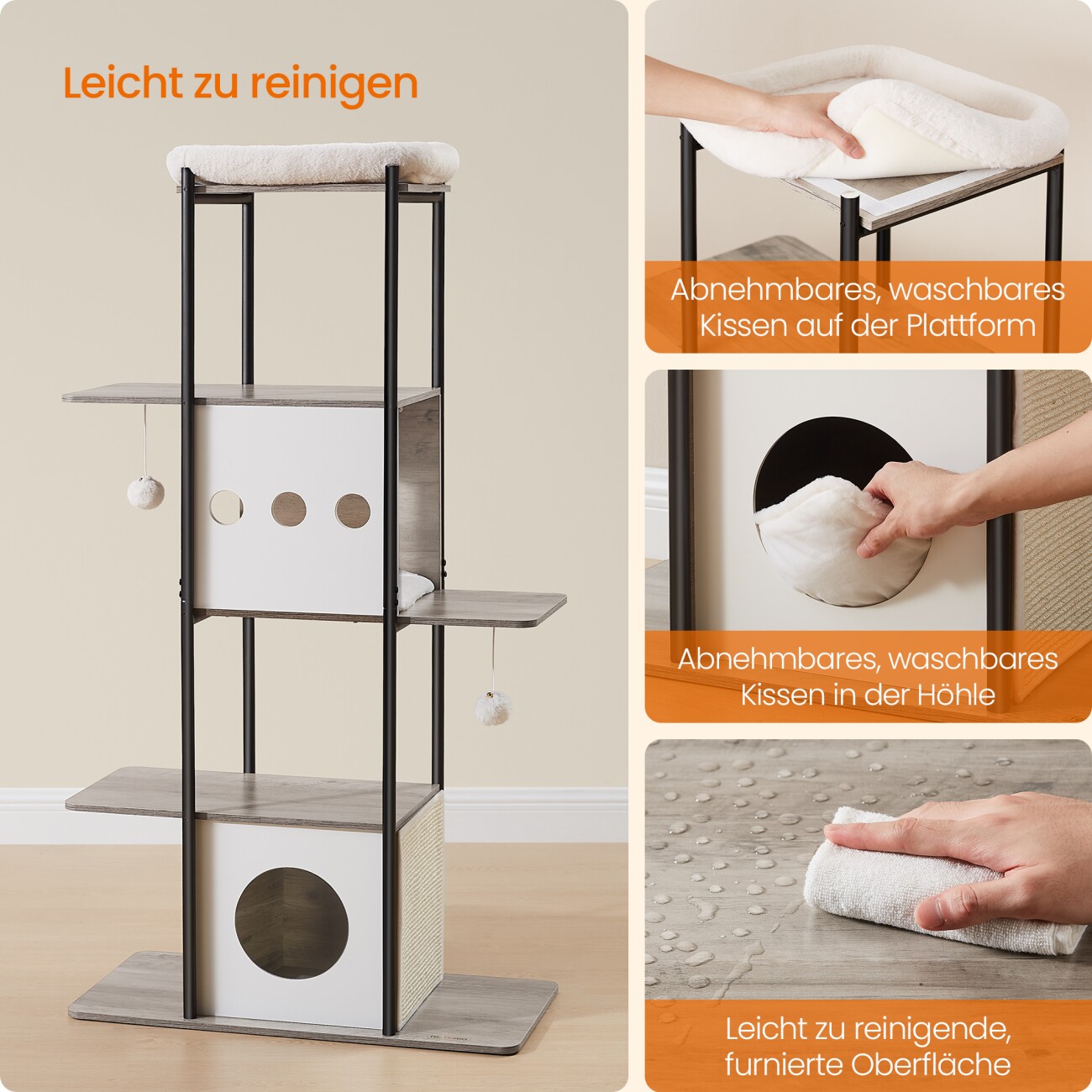 FEANDREA  Kratzbaum modern Katzenturm grau/ weiß