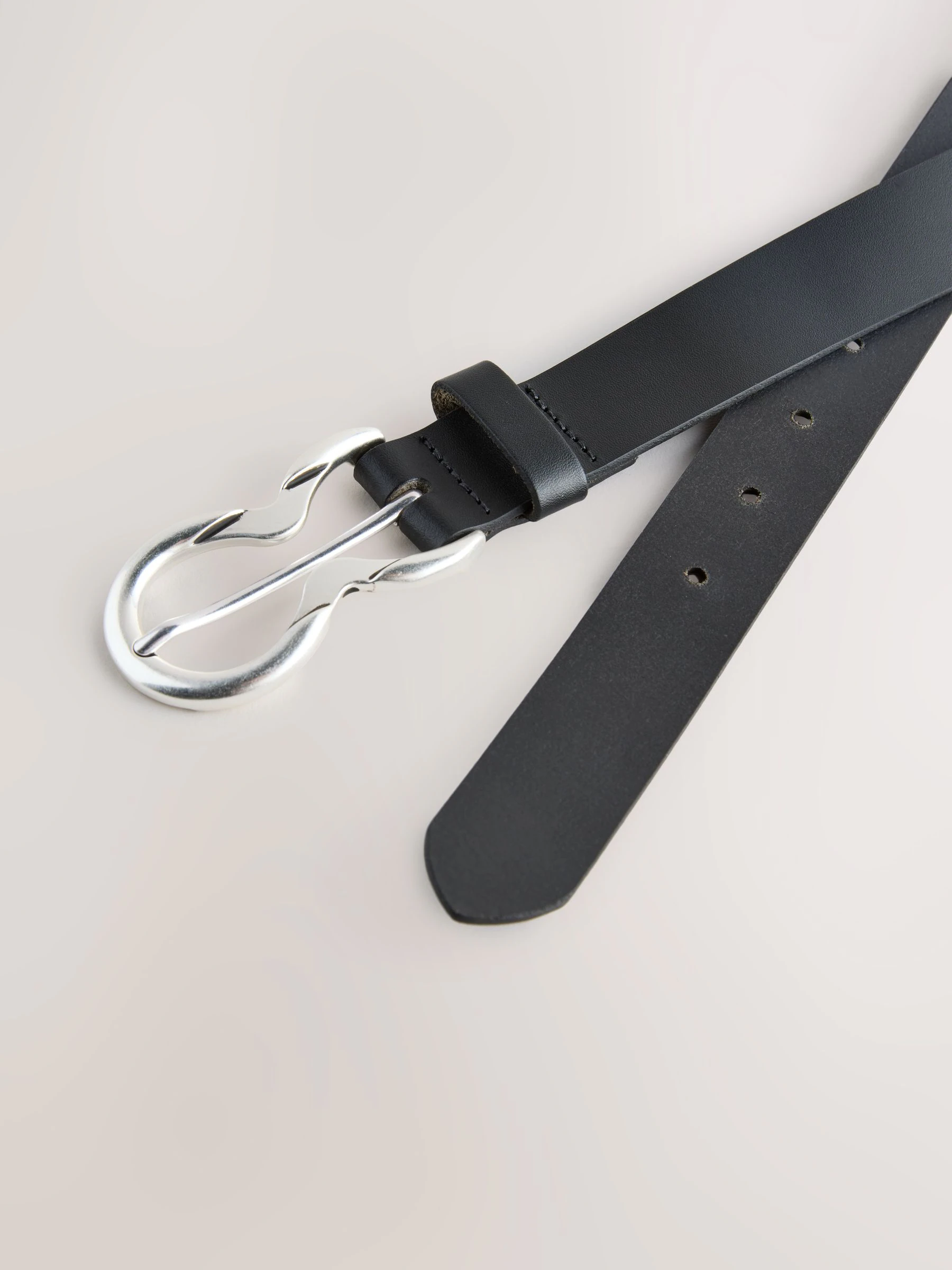 Zwart/zilver - Double Ring Leather Belt