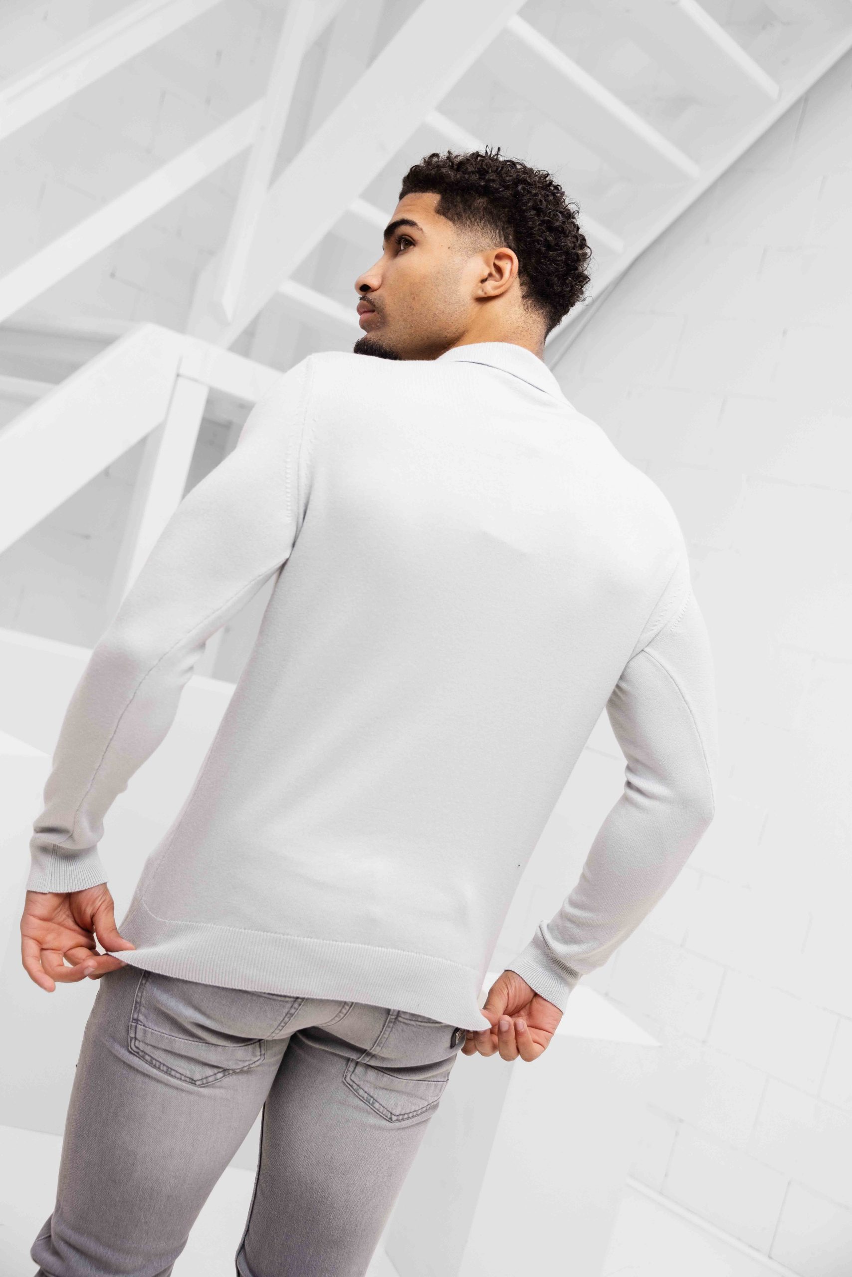 Malelions Knitted Longsleeve Polo Heren Lichtgrijs